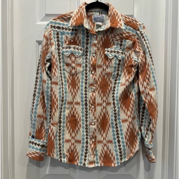 Rockmount Women's western Flannel Jacquard Shirt in Ivory & Brown - Picture 3 of 8